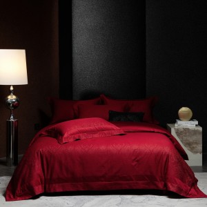 Red 4pcs home hotel textiles jacquard comforter duvet cover pure cotton bedding set supplier