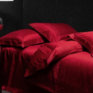 Red 4pcs home hotel textiles jacquard comforter duvet cover pure cotton bedding set supplier