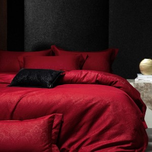 Red 4pcs home hotel textiles jacquard comforter duvet cover pure cotton bedding set supplier