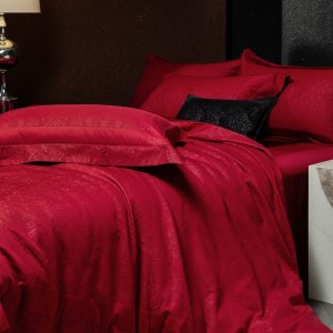Red 4pcs home hotel textiles jacquard comforter duvet cover pure cotton bedding set supplier