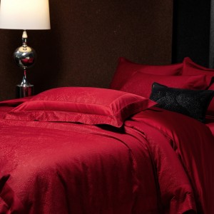 Red 4pcs home hotel textiles jacquard comforter duvet cover pure cotton bedding set supplier