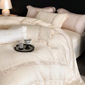 Light Luxury Embroidery 100% Cotton Bedcover Double Coverlets Duvet Comforter Cover Pillowcases Champagne Bed Linen Bedding Set