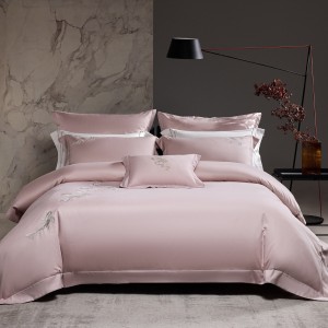 High End Chine Style 100S Lyocell Cotton Embroidery 4PCS Home Textiles Pink Sanding Bedding Set Supplier