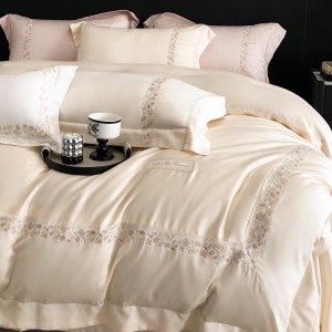 Light Luxury Embroidery 100% Cotton Bedcover Double Coverlets Duvet Comforter Cover Pillowcases Champagne Bed Linen Bedding Set