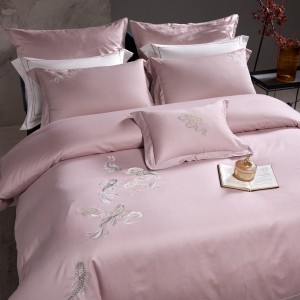 High End Chine Style 100S Lyocell Cotton Embroidery 4PCS Home Textiles Pink Sanding Bedding Set Supplier