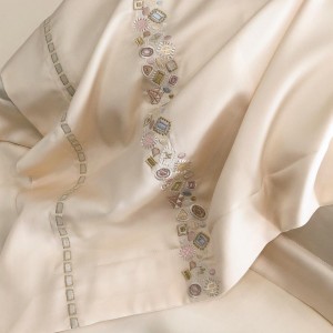 Light Luxury Embroidery 100% Cotton Bedcover Double Coverlets Duvet Comforter Cover Pillowcases Champagne Bed Linen Bedding Set