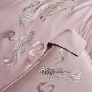High End Chine Style 100S Lyocell Cotton Embroidery 4PCS Home Textiles Pink Sanding Bedding Set Supplier
