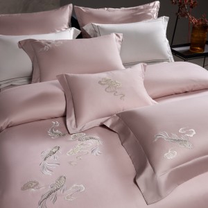 High End Chine Style 100S Lyocell Cotton Embroidery 4PCS Home Textiles Pink Sanding Bedding Set Supplier