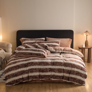 Winter warm 4pcs brown printing home textiles 230gsm milk velvet bedding set wholesaler