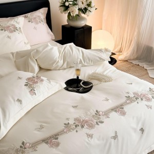 Luxury White Cotton Comforter Duvet Cover Embroidered Bed Linen Fitted Sheet Pillow Shams Queen Home Textile Bedding Set