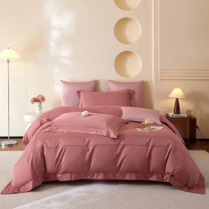 Solid color pink cotton comforter duvet cover with 2 pillow shams double coverlets flat sheet 4PCS sanding textile bedding set wholesaler
