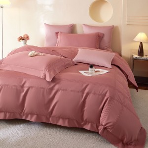 Solid color pink cotton comforter duvet cover with 2 pillow shams double coverlets flat sheet 4PCS sanding textile bedding set wholesaler