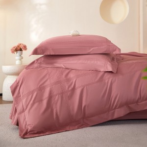 Solid color pink cotton comforter duvet cover with 2 pillow shams double coverlets flat sheet 4PCS sanding textile bedding set wholesaler