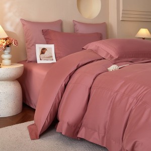 Solid color pink cotton comforter duvet cover with 2 pillow shams double coverlets flat sheet 4PCS sanding textile bedding set wholesaler