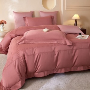 Solid color pink cotton comforter duvet cover with 2 pillow shams double coverlets flat sheet 4PCS sanding textile bedding set wholesaler