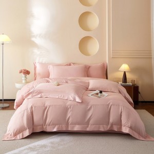 Solid color pink cotton comforter duvet cover with 2 pillow shams double coverlets flat sheet 4PCS sanding textile bedding set wholesaler