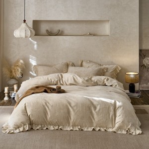 Hot selling beige quilt cover solid color fitted sheets flat sheet linen cotton home textile 4-pieces bedding set supplier