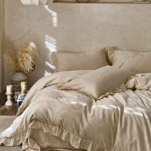 Hot selling beige quilt cover solid color fitted sheets flat sheet linen cotton home textile 4-pieces bedding set supplier