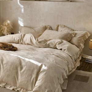 Hot selling beige quilt cover solid color fitted sheets flat sheet linen cotton home textile 4-pieces bedding set supplier