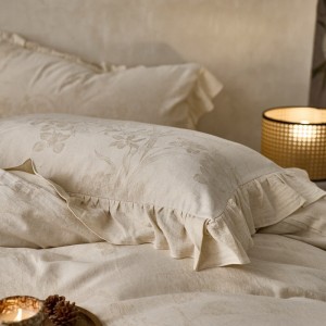 Hot selling beige quilt cover solid color fitted sheets flat sheet linen cotton home textile 4-pieces bedding set supplier
