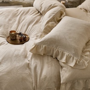 Hot selling beige quilt cover solid color fitted sheets flat sheet linen cotton home textile 4-pieces bedding set supplier