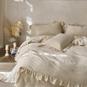 Hot selling beige quilt cover solid color fitted sheets flat sheet linen cotton home textile 4-pieces bedding set supplier