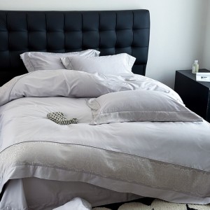 Solid color comforter duvet cover with 2 purple pillow shams double coverlets flat sheet 4PCS 100s cotton textile bedding set wholesaler