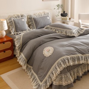 Lace duvet cover grey fitted flat sheets 2m/2.2m double bedsheet lace pillowslip queen king size bedding set