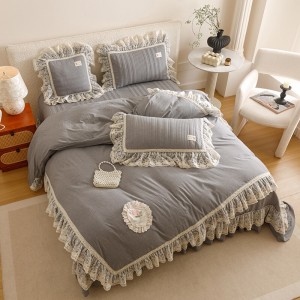 Lace duvet cover grey fitted flat sheets 2m/2.2m double bedsheet lace pillowslip queen king size bedding set