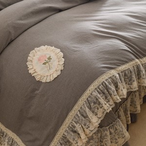 Lace duvet cover grey fitted flat sheets 2m/2.2m double bedsheet lace pillowslip queen king size bedding set