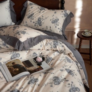 4-pieces textile ODM coverlets printing bedsheets pastoral style bed linen cotton bedding set wholesaler