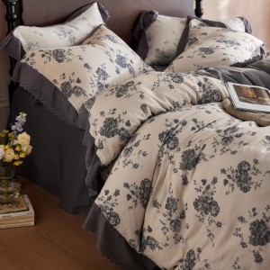 4-pieces textile ODM coverlets printing bedsheets pastoral style bed linen cotton bedding set wholesaler