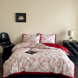 red plant printing home textile cotton bed linen duvet quilt comforter cover bedding set wholesaler