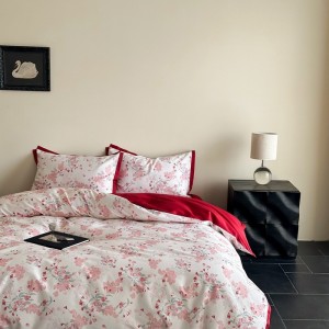 red plant printing home textile cotton bed linen duvet quilt comforter cover bedding set wholesaler