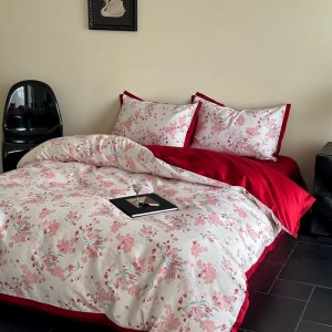 red plant printing home textile cotton bed linen duvet quilt comforter cover bedding set wholesaler