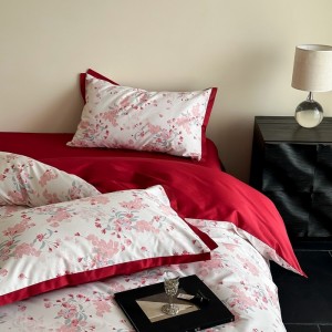 red plant printing home textile cotton bed linen duvet quilt comforter cover bedding set wholesaler