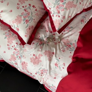red plant printing home textile cotton bed linen duvet quilt comforter cover bedding set wholesaler
