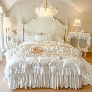 Wholesale high-quality white cotton duvet cover lace bed sheet 4piece home textile bedding set supplier