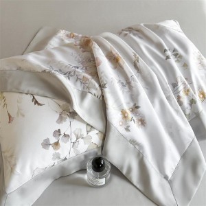 Hot Sale High Quality Lyocell Bed Sheet Flower Duvet Cover Printed Floral 4pcs White Bedding Set