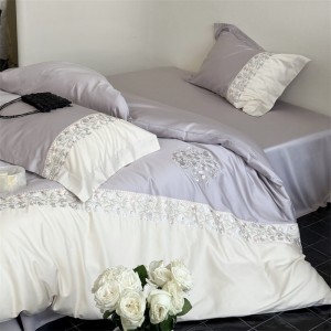 100% 60s Lyocell Bed Quilt Cover Soft Embroidery Comforter Bedsheet Bedding Sets