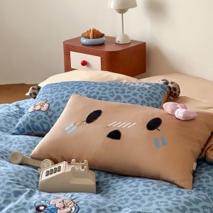 Cartoon 4pcs bed fitted flat sheets blue printing 100s cotton bedding set wholesaler