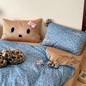 Cartoon 4pcs bed fitted flat sheets blue printing 100s cotton bedding set wholesaler