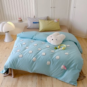 Cartoon 4pcs washed cotton home textiles blue duvet cover cartoon bedding set supplier