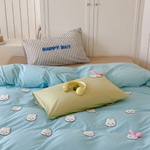 Cartoon 4pcs washed cotton home textiles blue duvet cover cartoon bedding set supplier