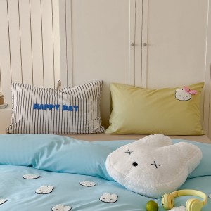 Cartoon 4pcs washed cotton home textiles blue duvet cover cartoon bedding set supplier