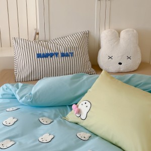 Cartoon 4pcs washed cotton home textiles blue duvet cover cartoon bedding set supplier