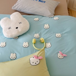 Cartoon 4pcs washed cotton home textiles blue duvet cover cartoon bedding set supplier