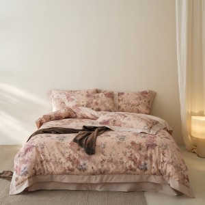 High quality plant digital printing pink patchwork duvet cover 4pcs bedding set supplier