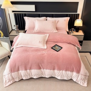 winter warm pink 4pcs home hotel textiles solid color duvet cover embroiled bedding set