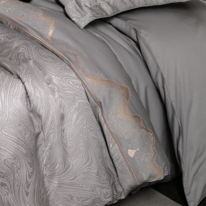 Polyester cotton jacquard 4pcs home textiles grey duvet cover bedding set supplier